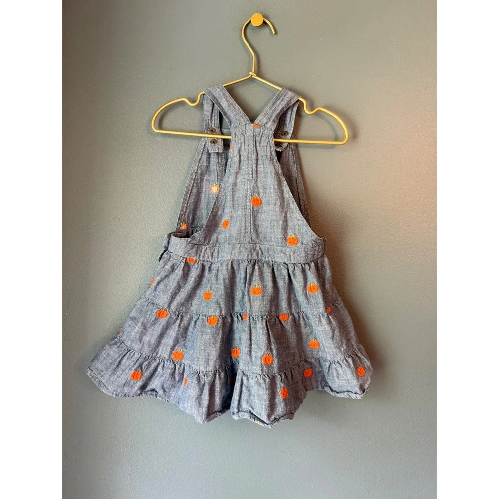 Gymboree Girls Blue Chambray Pumpkin Embroidered Tiered Jumper Dress 4T Fall
